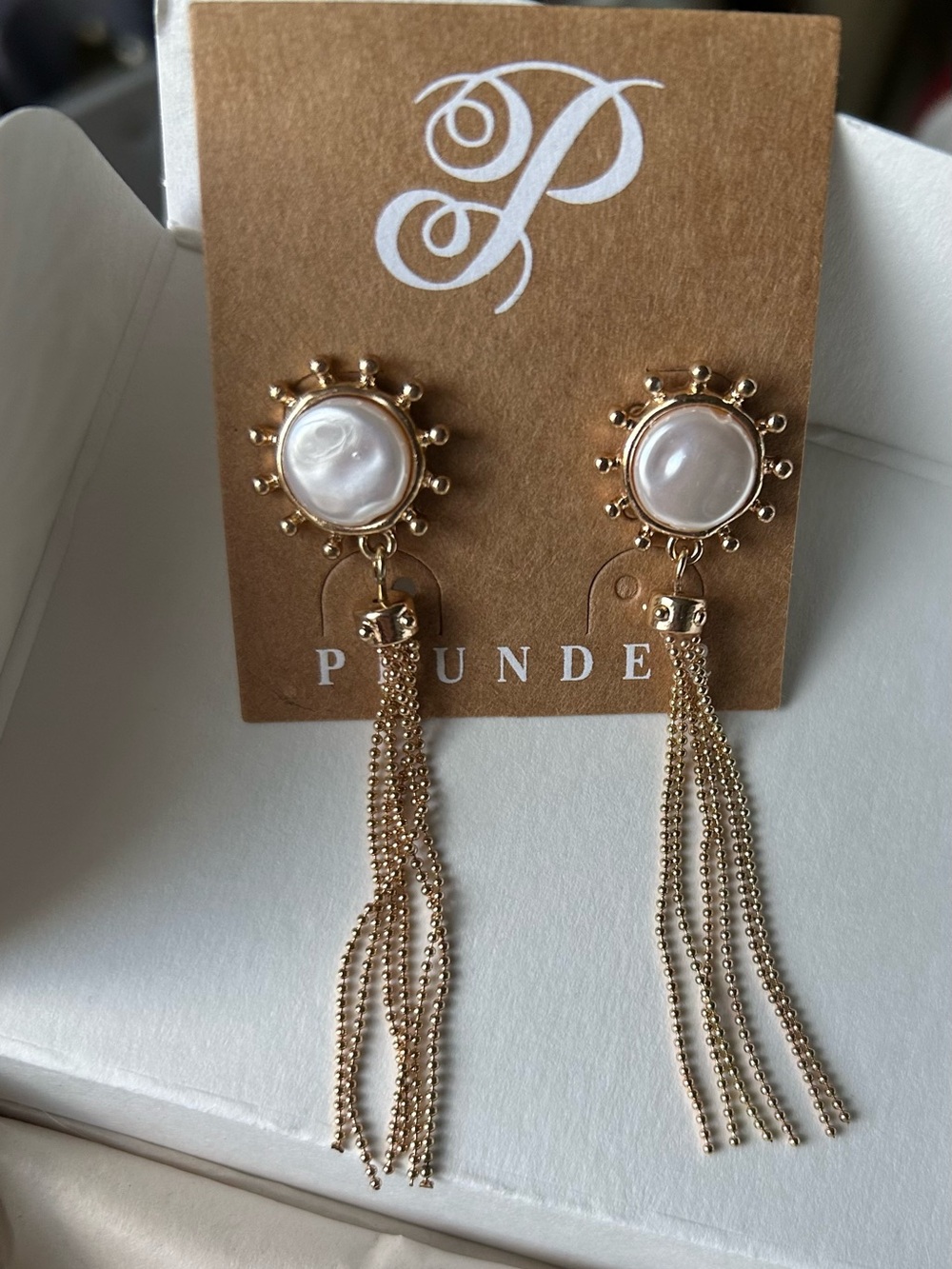 Plunder Gold-Tone Pearl Sunburst Tassel Drop Earrings
